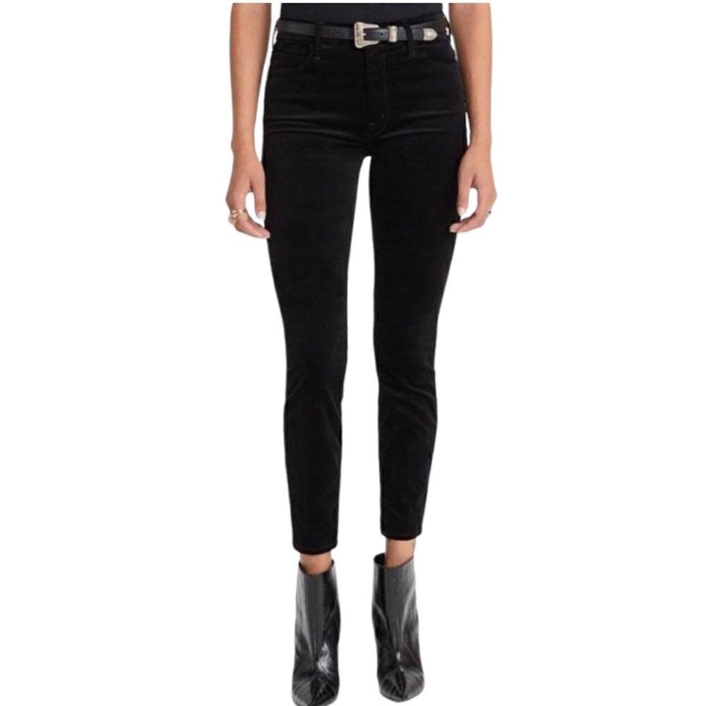 MOTHER High Wasted Looker Ankle - Soft Skills - black brushed velvet - 25